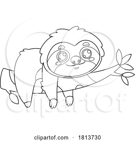 Sloth Hanging out on a Branch Licensed Black and White Cartoon Clipart by Hit Toon