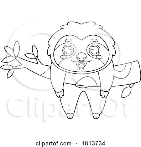 Sloth Hanging out on a Branch Licensed Black and White Cartoon Clipart by Hit Toon