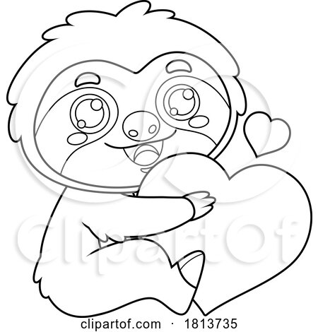 Sloth Hugging a Heart Licensed Black and White Cartoon Clipart by Hit Toon