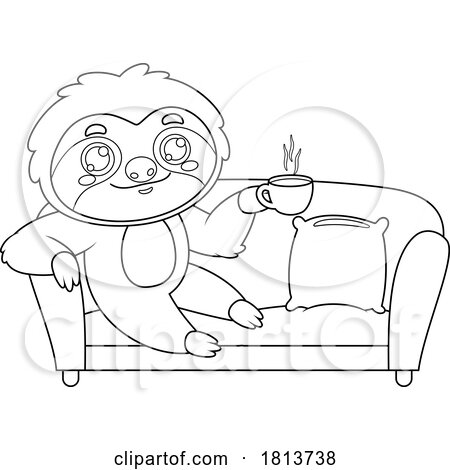 Sloth with Coffee Licensed Black and White Cartoon Clipart by Hit Toon