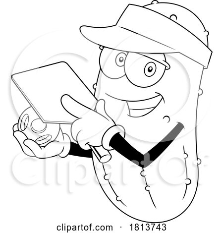 Male Pickleball Pickle Mascot Licensed Black and White Cartoon Clipart by Hit Toon