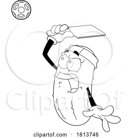 Male Pickleball Pickle Mascot Licensed Black and White Cartoon Clipart by Hit Toon