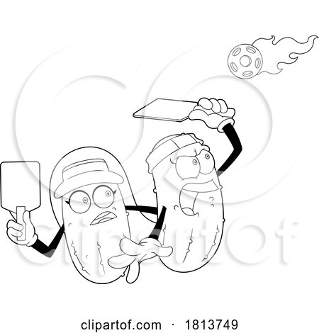 Pickleball Pickle Couple Licensed Black and White Cartoon Clipart by Hit Toon