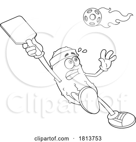 Male Pickleball Pickle Mascot Licensed Black and White Cartoon Clipart by Hit Toon