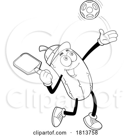 Male Pickleball Pickle Mascot Licensed Black and White Cartoon Clipart by Hit Toon