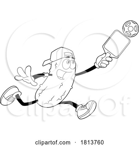 Male Pickleball Pickle Mascot Licensed Black and White Cartoon Clipart by Hit Toon