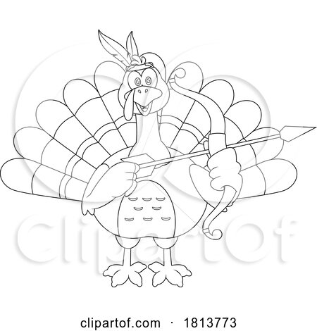 Turkey Bird Mascot Archer Licensed Black and White Cartoon Clipart by Hit Toon