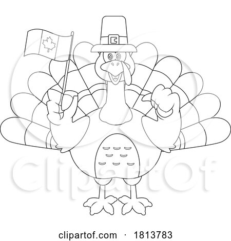 Canadian Pilgrim Turkey Bird Mascot Licensed Black and White Cartoon Clipart by Hit Toon