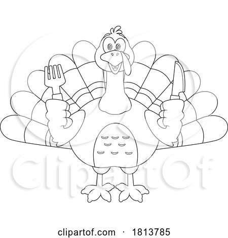 Hungry Turkey Bird Mascot Licensed Black and White Cartoon Clipart by Hit Toon