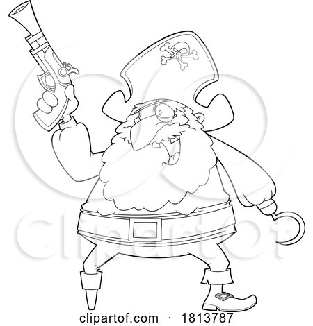 Pirate Holding a Gun Licensed Black and White Cartoon Clipart by Hit Toon