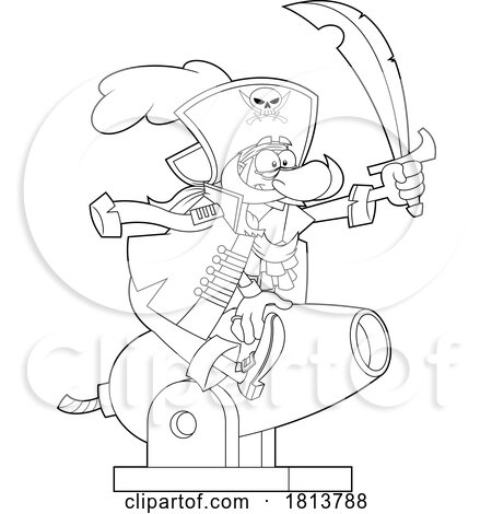 Pirate Sitting on a Cannon Licensed Black and White Cartoon Clipart by Hit Toon