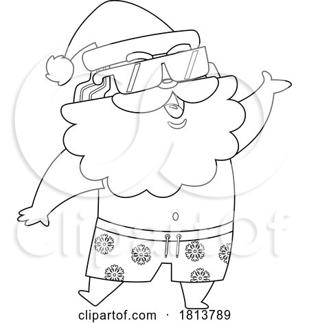 Vacationing Santa Claus Licensed Black and White Cartoon Clipart by Hit Toon