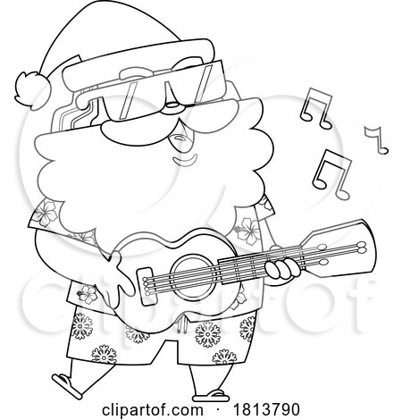 Singing Vacationing Santa Claus Licensed Black and White Cartoon Clipart by Hit Toon