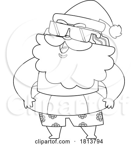 Vacationing Santa Claus with an Inner Tube Licensed Black and White Cartoon Clipart by Hit Toon