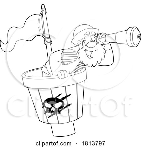 Pirate in a Crows Nest Licensed Black and White Cartoon Clipart by Hit Toon