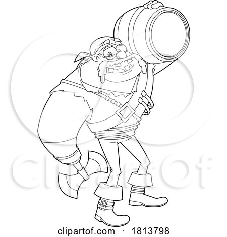 Pirate Carrying a Barrel Licensed Black and White Cartoon Clipart by Hit Toon