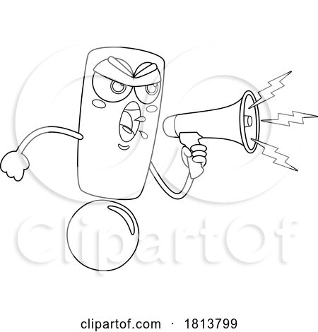 Exclamation Point Mascot Yelling Through a Megaphone Licensed Black and White Cartoon Clipart by Hit Toon