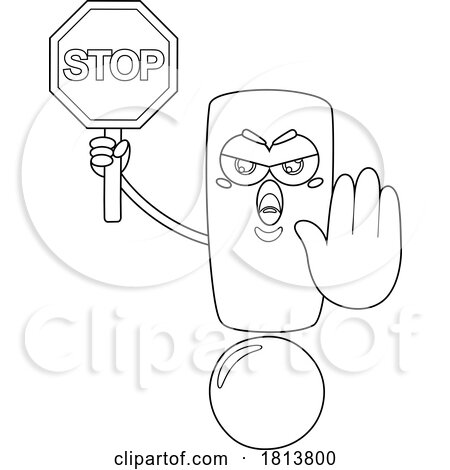 Exclamation Point Mascot Holding a Stop Sign Licensed Black and White Cartoon Clipart by Hit Toon