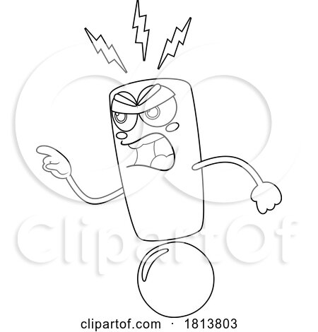 Yelling Exclamation Point Mascot Licensed Black and White Cartoon Clipart by Hit Toon