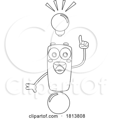 Exclamation Point Mascot with an Idea Licensed Black and White Cartoon Clipart by Hit Toon