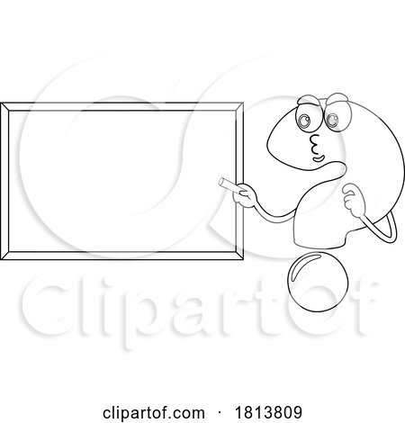 Question Mark Mascot Adding at a Chalkboard Licensed Black and White Cartoon Clipart by Hit Toon