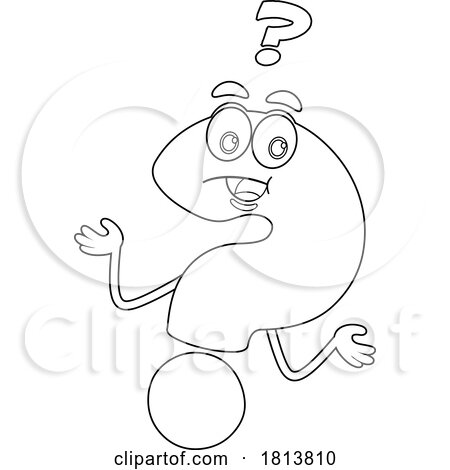 Question Mark Mascot Shrugging Licensed Black and White Cartoon Clipart by Hit Toon