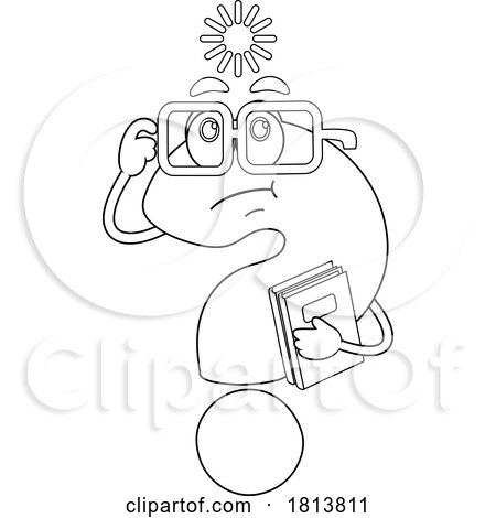 Question Mark Mascot Student Thinking Licensed Black and White Cartoon Clipart by Hit Toon