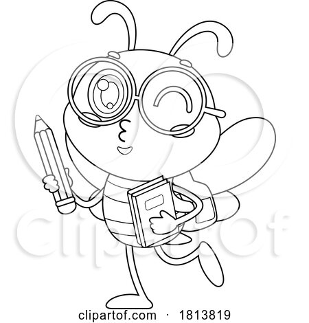 School Bee Mascot Licensed Black and White Cartoon Clipart by Hit Toon