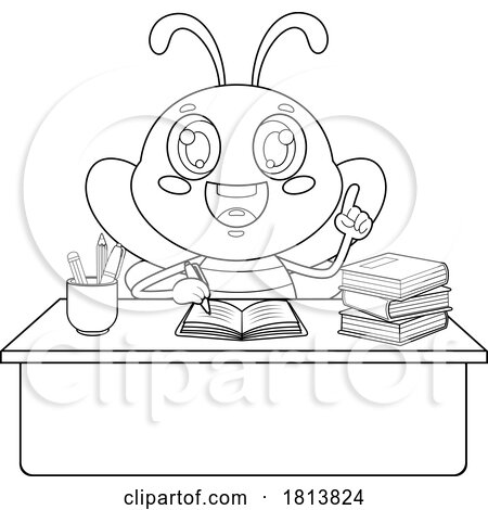 School Bee Teacher Mascot Licensed Black and White Cartoon Clipart by Hit Toon