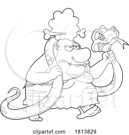 Cavewoman Carrying a Snake Licensed Black and White Cartoon Clipart by Hit Toon