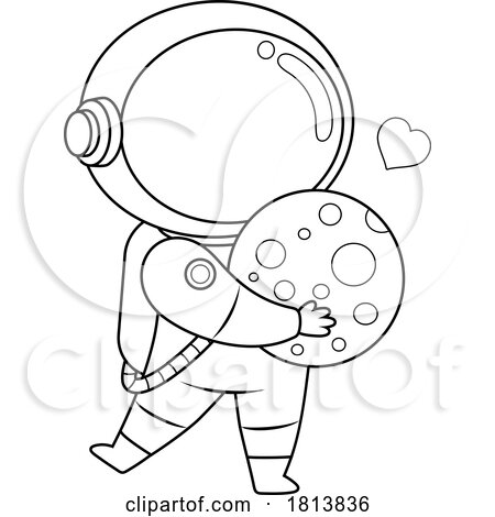 Astronaut Holding the Moon Licensed Black and White Cartoon Clipart by Hit Toon