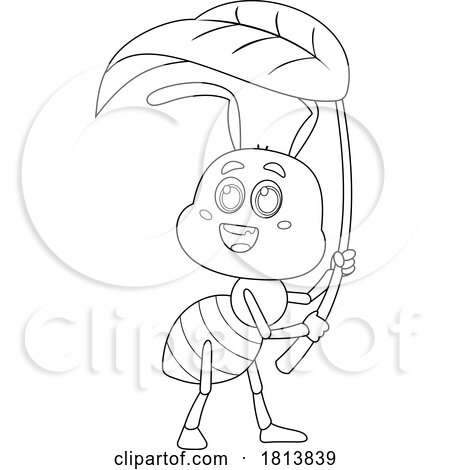 Ant with a Leaf Licensed Black and White Cartoon Clipart by Hit Toon