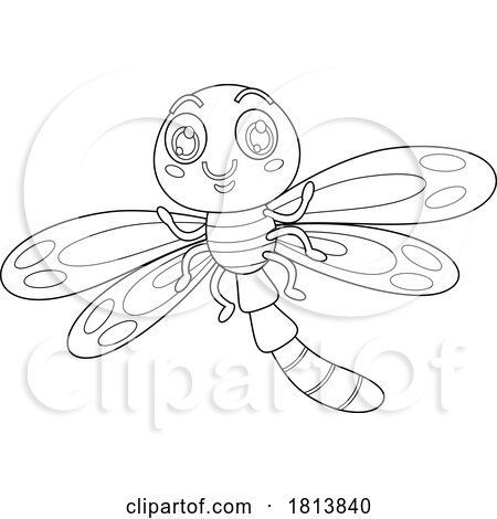 Happy Dragonfly Licensed Black and White Cartoon Clipart by Hit Toon