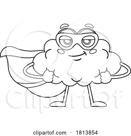 Super Hero Brain Mascot Licensed Black and White Cartoon Clipart by Hit Toon