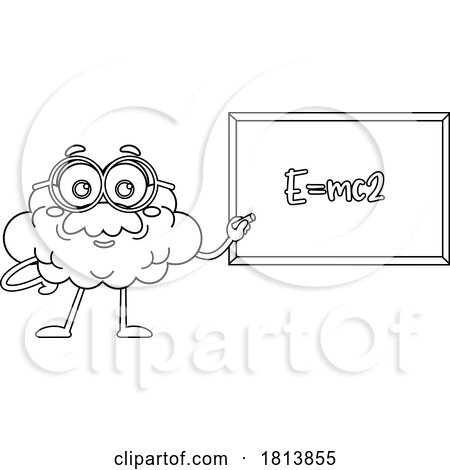 Professor Brain Mascot Licensed Black and White Cartoon Clipart by Hit Toon