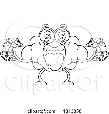 Rich Brain Mascot Licensed Black and White Cartoon Clipart by Hit Toon