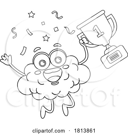 Brain Mascot with a Trophy Licensed Black and White Cartoon Clipart by Hit Toon