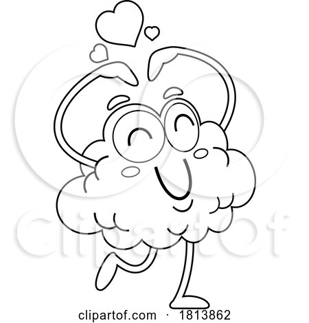 Brain Mascot Making a Heart Licensed Black and White Cartoon Clipart by Hit Toon