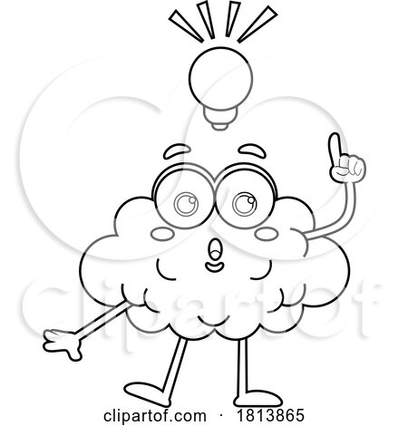 Brain Mascot with an Idea Licensed Black and White Cartoon Clipart by Hit Toon