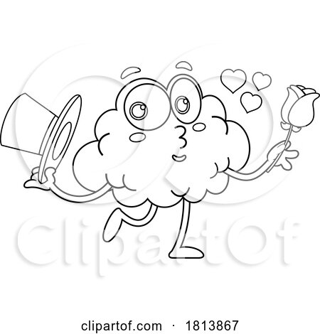 Romantic Brain Mascot Licensed Black and White Cartoon Clipart by Hit Toon