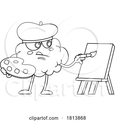 Artist Brain Mascot Licensed Black and White Cartoon Clipart by Hit Toon