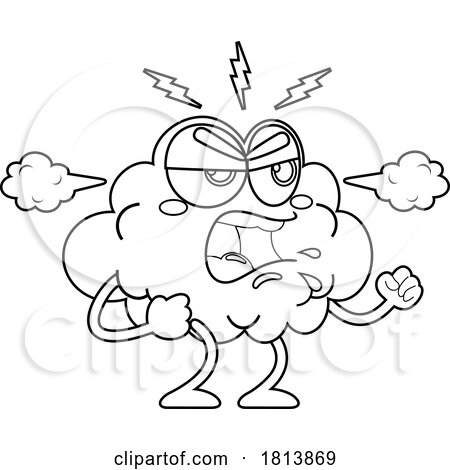 Bad Tempered Brain Mascot Licensed Black and White Cartoon Clipart by Hit Toon