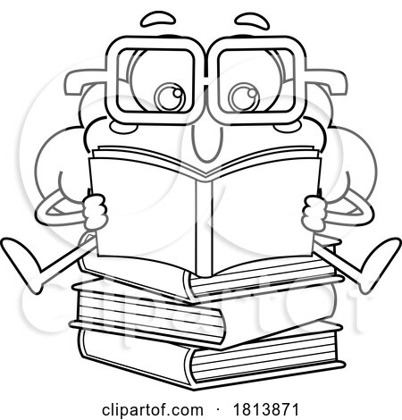 Reading Brain Mascot Licensed Black and White Cartoon Clipart by Hit Toon