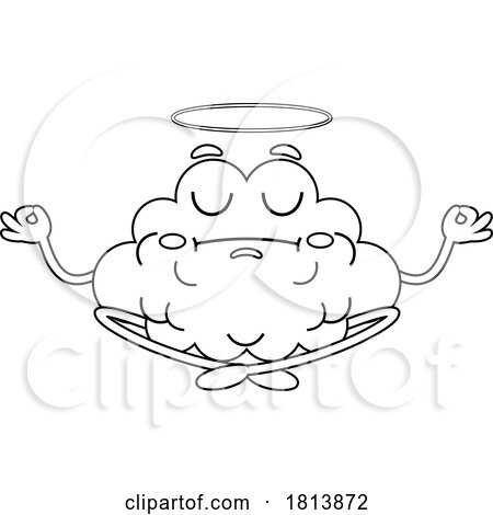 Meditating Brain Mascot Licensed Black and White Cartoon Clipart by Hit Toon