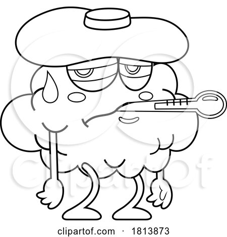 Sick Brain Mascot Licensed Black and White Cartoon Clipart by Hit Toon