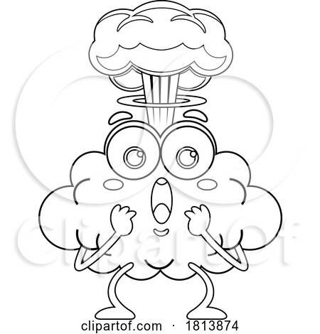 Mind Blown Brain Mascot Licensed Black and White Cartoon Clipart by Hit Toon