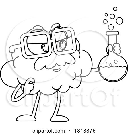 Scientist Brain Mascot Licensed Black and White Cartoon Clipart by Hit Toon