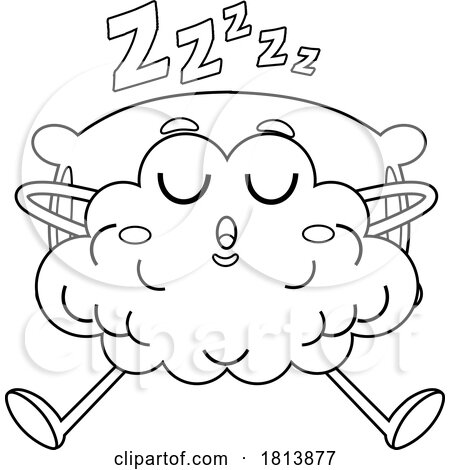 Sleeping Brain Mascot Licensed Black and White Cartoon Clipart by Hit Toon