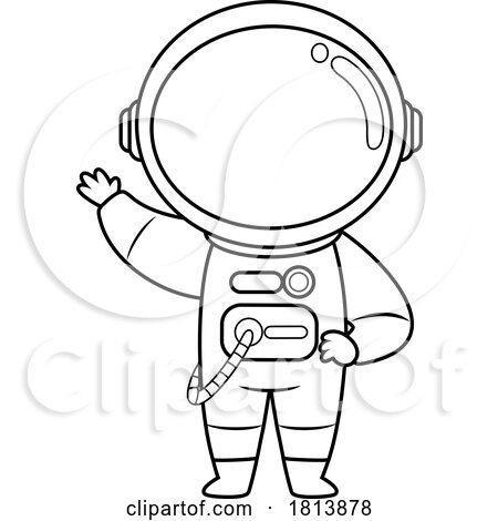 Astronaut Waving Licensed Black and White Cartoon Clipart by Hit Toon