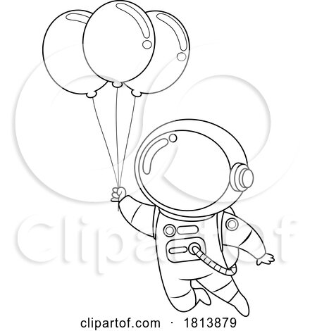 Astronaut with Balloons Licensed Black and White Cartoon Clipart by Hit Toon